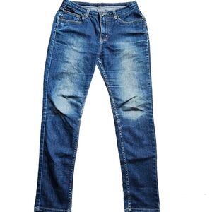 WOMENS MIDRISE FADED SLIM FIT DENIM JEANS - DARK BLUE SIZE 30"